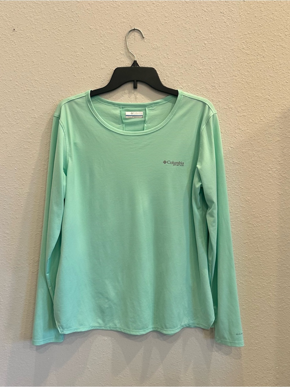 Columbia PFG Mint Green Grid Tech Shirt Womens Large Crewneck Activewear